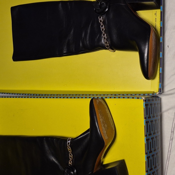 Tory Burch Black Blossom Block Heel Boots Tall Knee High Shoes - Picture 10 of 10